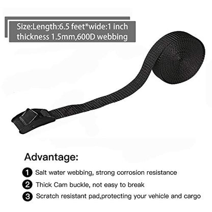 Premium Lashing Strap Short 1" x 6.5 ft, Cam Buckle Tie Down Straps Heavy Duty Secure Straps up to 700 lbs Capacity for Motorcycle,SUP, Kayak, Canoe, Trailer, Cargo, Truck, Luggage 4 Pcs