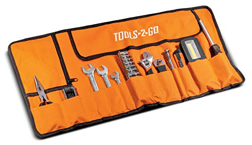 Tool 83 Piece Set with Roll-Up Pouch, Wrenches, Pliers, Work Light, Sockets, and Bits for Motorcycle, Car, Truck, ATV - 240119