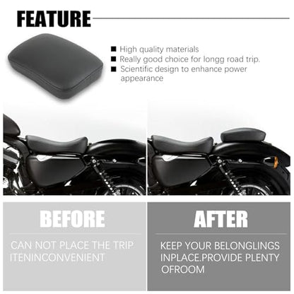 Motorcycle Pillion Passenger Pad Seat, Black Leather Pillion Pad w/ 8 Suction Cup Rear Passenger Seat Compatible with Harley Custom Bikes and More - size: Black