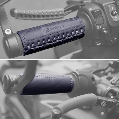 Leather Motorcycle Handlebar Grip Covers, No Fringe Brake Clutch Covers for HD Motorcycles - color: Black: Handlebar Cover