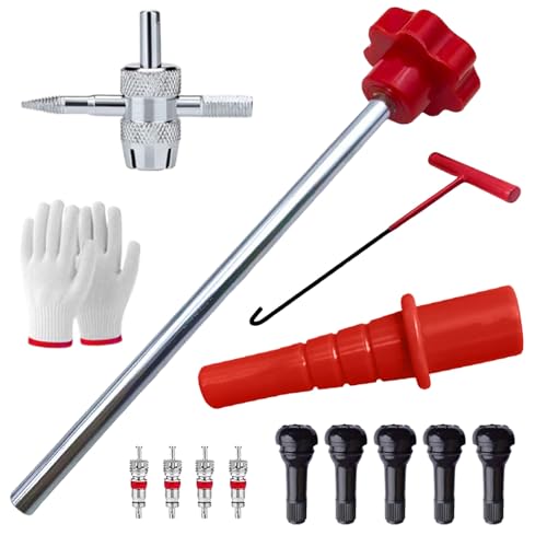 Quick Change Car Tire Valve Tool Kit, Tire Valve Stem Core Remover with 5 TR413 Valves & 4-Way Valve Tool, Quickly Replacement Tools for Replacing Leaky Valves on Car Truck Motorcycle (Red) - color: Red
