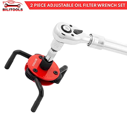BILITOOLS Adjustable Oil Filter Wrench – Universal Oil Filter Removal Tool, 1/2" Drive, Fits 2-1/2"–5-1/8" Filters