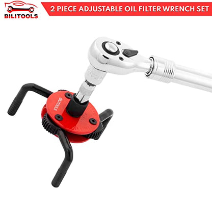 BILITOOLS Adjustable Oil Filter Wrench – Universal Oil Filter Removal Tool, 1/2" Drive, Fits 2-1/2"–5-1/8" Filters