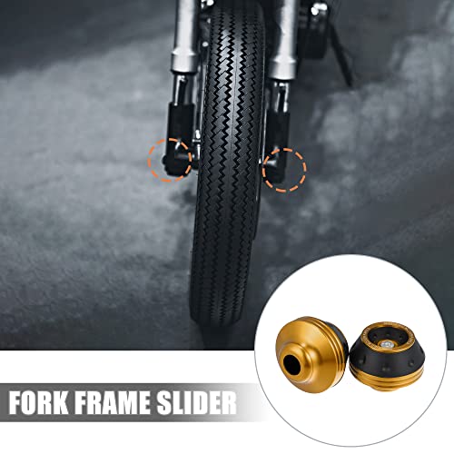X AUTOHAUX Pair Motorcycle Wheel Front Fork Frame Sliders Falling Protection Gold Tone Universal - color: Gold Tone