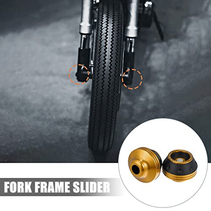 X AUTOHAUX Pair Motorcycle Wheel Front Fork Frame Sliders Falling Protection Gold Tone Universal - color: Gold Tone