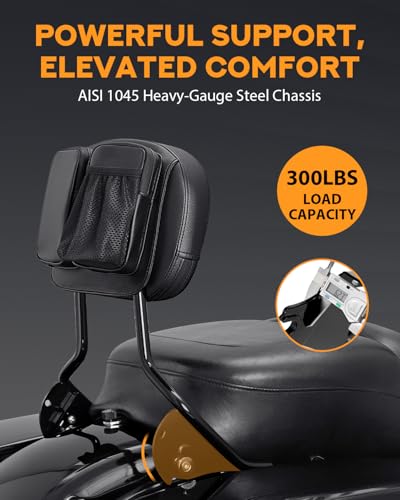 PBYMT Passenger Sissy Bar Backrest, Quick Release Detachable Rear Backrest Sissy Bar Fit for Harley Davidson Touring Street Glide Road Glide Electra Glide Road King 2009-2024, Glossy Black