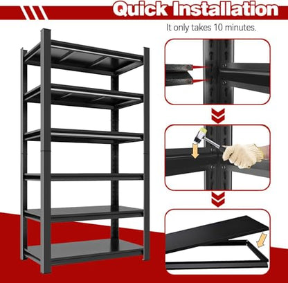 45"W Heavy Duty Shelving 6-Tier, Garage Storage Adjustable Shelf Rack, Metal Organizer Ideal for Pantry, Closet, Kitchen, Warehouse, 18 Inches Deep, Larage Storage Shelves, Black, 77.4"H - size: 6 Tier | 78" H x 45"W x 18"D