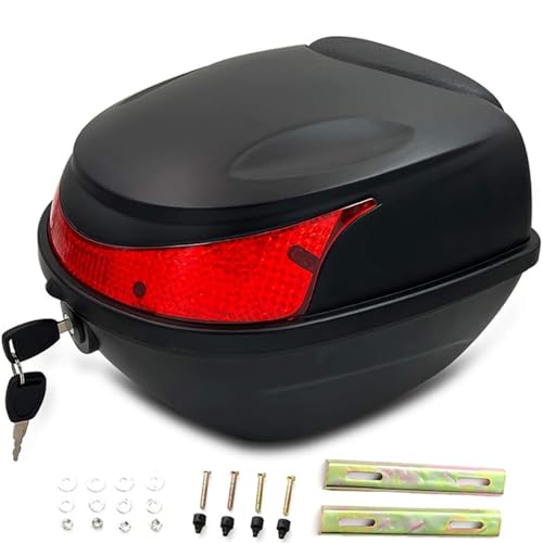 25L Motorcycle Tour Tail Box Scooter Top Case Trunk Luggage Box Lockable Storage Plastic Case with Mounting Hardware and Universal Mounting, Waterproof Motorcycle Top Box,Black - color: Black