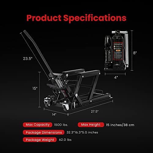 VIVOHOME 1500 LBS Hydraulic Motorcycle Lift Jack, Heavy-Duty Steel ATV Lift Stand with Wheels & Handle, for Motorcycles, Dirt Bikes, ATVs (Black) - color: Black