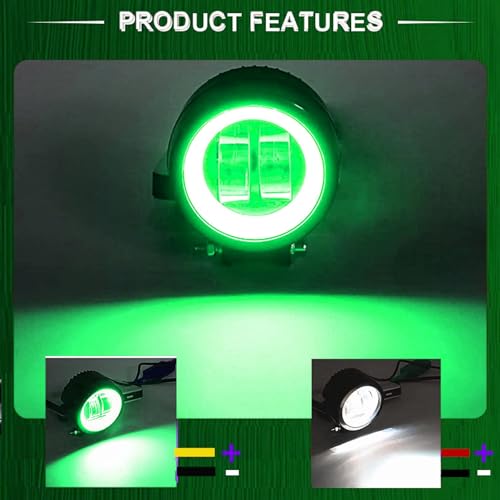 Ourbest Motorcycle Fog Lights with Switch,3inch Motorcycle auxiliary lights, Halo Round led lights, luces exploradoras para moto pair(White Beam with Green Ring)