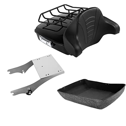 TCMT Chopped Motorcycle Trunk Box Backrest Mounting Luggage Rack Fit For Harley Touring 1997-2008 Road King Road Street Electra Glide Pack - color: Set B2 Chrome Latches#Chrome Rack
