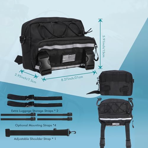 Riverruns Reflective Motorcycle Handlebar Bag Dual Strips Quick Access - 2.5L Universal Tool Pouch, Bright Orange Lining, Glasses Pocket, Multi-Mount Cruiser Front Fork Sissy Bar Convertible