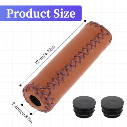 Bike Bicycle Comfort Handlebar Grips Brown Beach Bike Soft Synthetic Leather Handlebar Cover Grips Bar Vinyl Leather Grips Fits Most (7/8") 22.2mm Bicycle Handlebar