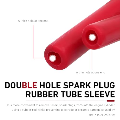Car Spark Plug Socket, Heat-resistant Flexible Rubber Insulated Sleeve Wrench, Dual-hole Portable Spark Plug Installation Removal Tool, Universal for Most Cars, Motorcycles (Red)