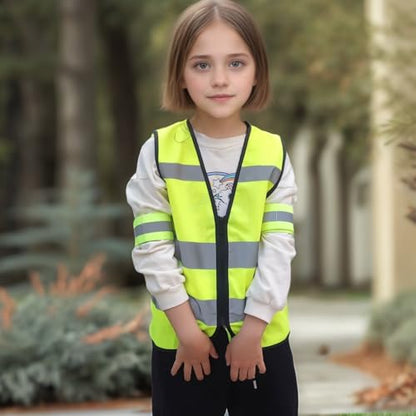 Hi Vis Kids Safety Vest + 2 Reflective Bands & Bag, Toddler Safety Vest,Reflective Vest Kids With Zipper,Toddler Construction Vest For Cycling & Running S1/SET - color: Neon Yellow（+2bands）, size: Small
