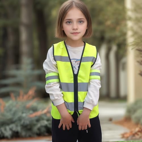 High Visibility Kids Safety Vest,Toddler Safety Vest,Reflective Vest Kids,Toddler Construction Vest For Cycling &Running, Y/2Pack/XS/Zipper - color: Neon Yellow（zipper-2pc）, size: X-Small