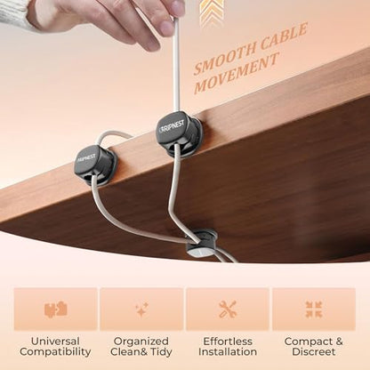 Never-Lose 1s Lock Spring Cable Solution – Rotatable Cable Clips, Strong Adhesive Cord Organizer & Wire Holder for Desk, Car & Nightstand, Secure Cable Management, 8 Pack (Black) - size: Pack of 8