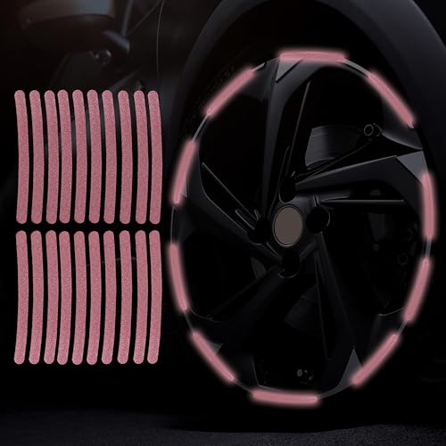 20PCS Car Wheel Reflective Decorative Strip,Night Safety Warning Stickers,Cars,Motorcycles,Bicycles are Applicable, Colorful and Diverse, a Street the Most Beautiful Car (Bling Pink) - color: Bling Pink