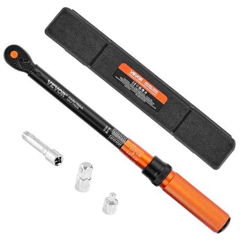 VEVOR 3/8 Inch Drive Torque Wrench, 10-100 ft.lb/13.6-135.6 Nm, Dual-Direction Adjustable Click Torque Wrench with 1/2 & 1/4 adapter, 3" Extension Bar, for Automobile Repair - size: 10-100FT.LB, style: 3/8-inch