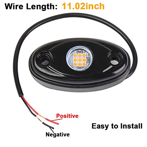 Yellow LED Rock Lights, 4 Pods Neon 12V Waterproof Underglow Underbody Kit Crawler Crawling Dome Exterior Wheel Lights for ATV RZR UTV SUV Off-Road Auto Boat Motorcycle Glow Trail Rig Fender Lamp - color: yellow