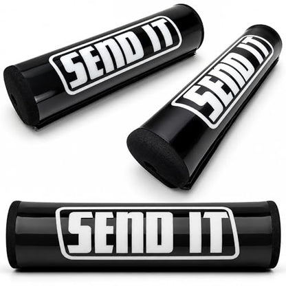 SEND IT Handlebar Pad with FREE GRIP DONUTS - Universal Fit for Dirt Bikes and ATVs Crossbar by ThrottlePak (BLACK, PIT BIKE) - color: Pit Bike
