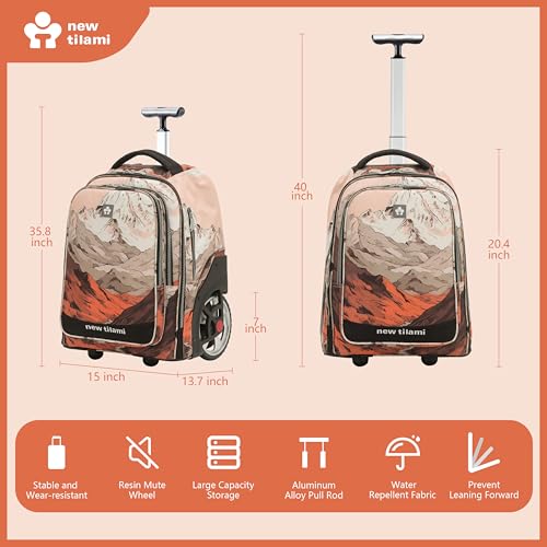 NEW TILAMI 20" Rolling Backpack for Teens Adults, Climbing Stairs Waterproof Backpack with Wheels for School Business Trave Camping with Laptop Compartment, Fit 17 Inch Laptop, Pcturesque Mountain - color: Pcturesque Mountain