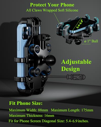 BRCOVAN Motorcycle Phone Mount Holder with Vibration Dampener | Anti-Shake Handlebar Cellphone Cradle for Bike Bicycle Scooter ATV, Adjustable Fit 5.4 - 6.9'' Smartphone