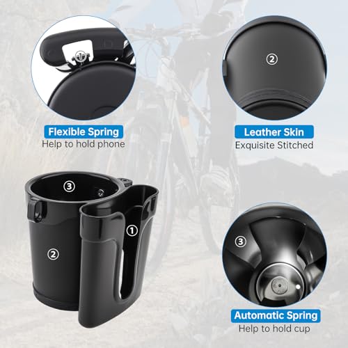 3-in-1 Bike Cup Holder with Cell Phone Keys Hook -Universal Water Bottle Holder for Walker/Wheelchair/Stroller/Scooter, Fits 0.87" Round Handlebar and 2.7" Cup Base,Black - color: black