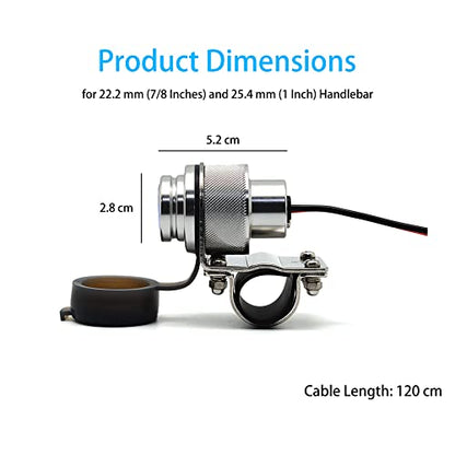Cliff Top Motorcycle USB Charger Waterproof Dual USB Port 4A 20W Aluminium, with Magnetic Power Switch Heavy Duty for 7/8’’ and 1’’ Handlebars - Prevents Battery Drain (Silver) - color: Silver