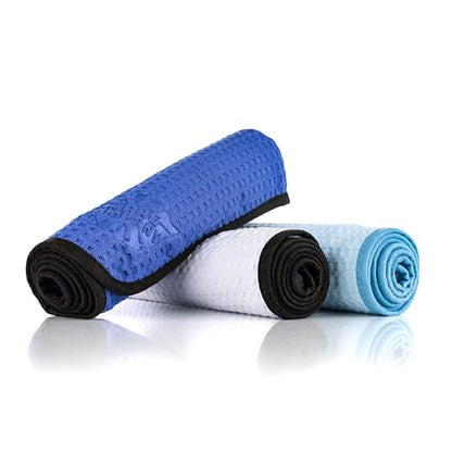 The Rag Company Dry Me A River, Professional Korean 70/30 Blend Microfiber Waffle-Weave Drying & Detailing Towels, Soft Suede Edges, 390 GSM, 16x24 Inches, Light Blue, 3-Pack - color: Light Blue, size: 16in x 24in