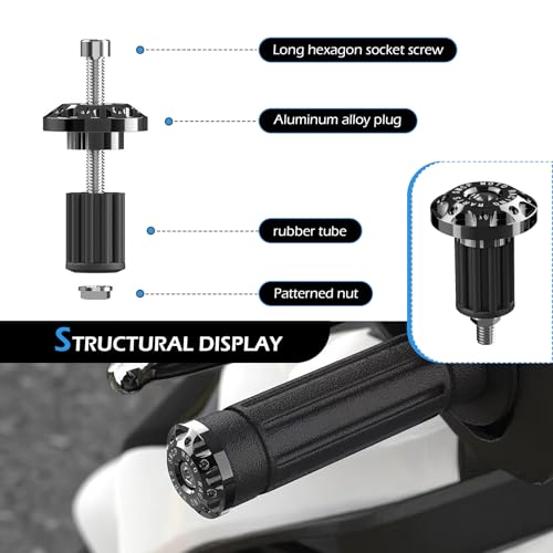 2 PCS Motorcycle Bar End Plug, Aluminum Alloy Handlebar Grip End Caps for Electric Car Scooters, Off-Road Motorcycles (Black) - color: Black