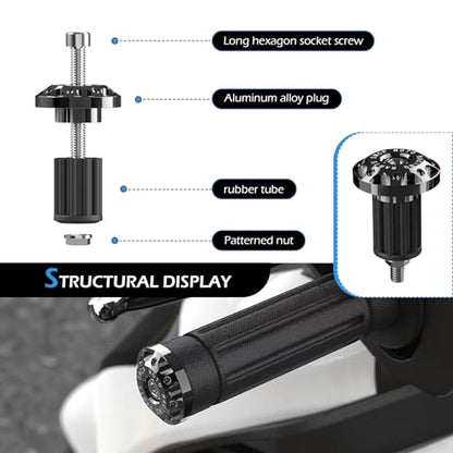 2 PCS Motorcycle Bar End Plug, Aluminum Alloy Handlebar Grip End Caps for Electric Car Scooters, Off-Road Motorcycles (Black) - color: Black