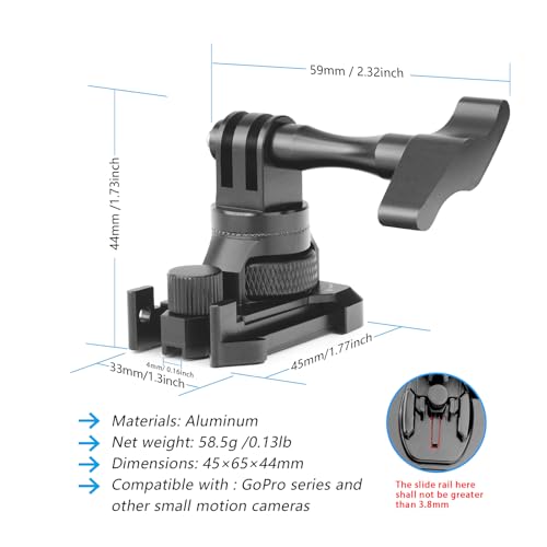 Forevercam 360°Rotate Aluminum Helmet Mount for Gopro Hero 13 12 11 10 9 8 DJI Osmo Insta360 AKASO and Other Action Camera Quick Release Buckle Clip Basic Base Mount - color: BLACK