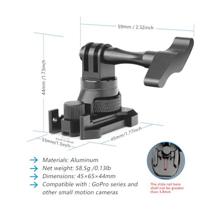 Forevercam 360°Rotate Aluminum Helmet Mount for Gopro Hero 13 12 11 10 9 8 DJI Osmo Insta360 AKASO and Other Action Camera Quick Release Buckle Clip Basic Base Mount - color: BLACK