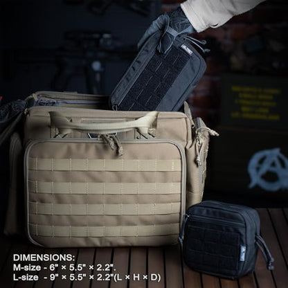 Tactical Molle Admin Pouch Utility EDC Tool Pouch Bag Horizontal Modular Pouches Include US Flag Patch & D-Ring - color: Black-L