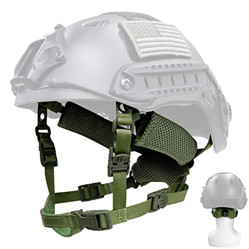 Tactical Helmet Chin Strap Adjustable Dial 4 Points Suspension System with Bolts and Screws for Tactical Fast MICH Bump Helmet Accessory - color: Green