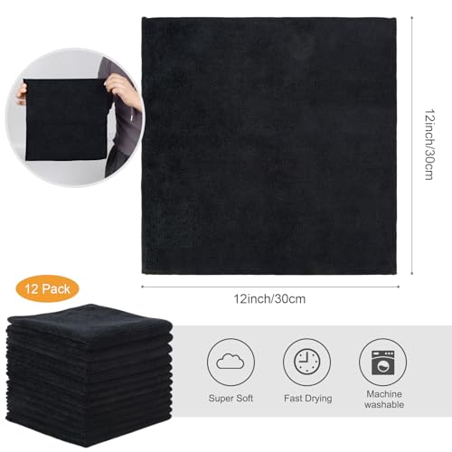 SINLAND Microfiber Cleaning Cloth Absorbent Dish Cloth Kitchen No Streak Dish Rags Glass Cleaning Cloths 12inchx12inch 12 Pack Black - color: Black