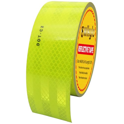DOT-C2 Yellow Reflective Tape,2 Inch x 33 Ft Waterproof Outdoor Neon Reflector Tape Strips Green Fluorescent Tape for Trailers, Trucks, Auto Signs - color: Yellow dot, size: 2 Inch x 33 Ft