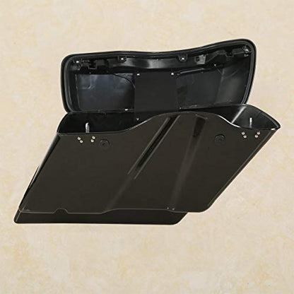 XMT-MOTO 5 inch Extended Stretched Hard Saddlebags w/Latch Keys Fit for Harley Touring Models FLT FLHT FLHTCU FLHRC Road King Road Glide Street Glide Electra Glide Ultra-Classic 2014-LATER - color: Gloss Black/black Latches, size: Stretched