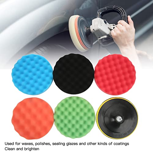 7Pcs 7in Polishing Sponge Pads Kit with Drill Adapter for Car Waxing Buffing and Dusting on RVs Motorcycles