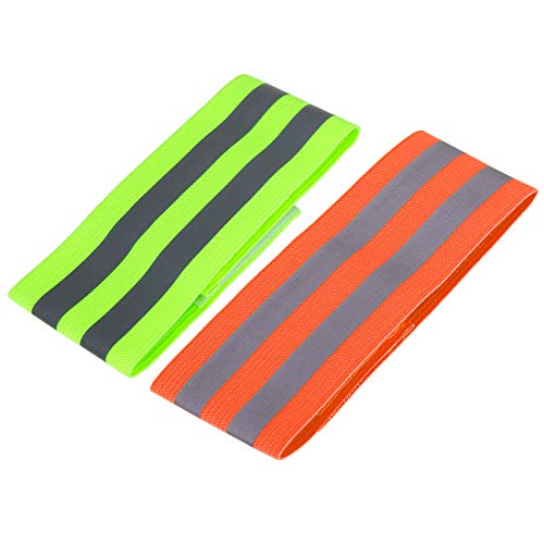 X AUTOHAUX 8pcs Reflective Bands for Arm Ankle Reflective Armbands Slaps High Visibility Night Cycling Riding Reflector Tape Straps Bracelet Orange Green