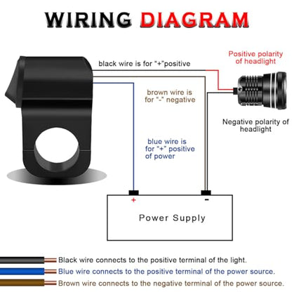 2PCS 7/8" Motorcycle Handlebar Switch 12V Aluminum Alloy Handlebar Switches Black Push Button ON Off with Crimp Connectors Hex Key Allen Wrench for ATV UTV Bike Scooters Headlight (22mm) - color: Black Push Button