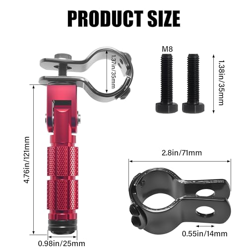 M8 Motorcycle Foot Pegs Folding Rearsets-90 Degree Foldable Footrest Fit 0.86-1.37in Brackets, Anti-Skid CNC Footpegs with Rubber Gasket for Pit Bike Dirt Bike Adventure Touring Bikes (Red) - color: Red