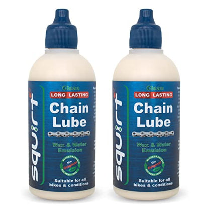 Squirt Chain Lube for Bikes 2 Pack (120ml) – Long-Lasting Lubricant for All Bike Chains – All-Weather Dry Lube to Reduce Noise & Chainsuck – Bicycle Tools & Maintenance Aid - size: 2 Pack, 120ml