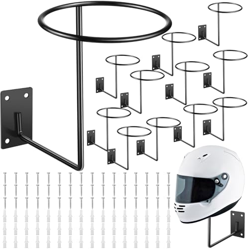 Potchen 12 Pack Helmet Hanger Wall Mount Motorcycle Helmet Rack Metal Ball Holder for Basketball Volleyball Football Multifunctional Display Hook Stand for Cap Hat Wig Riding Jacket Coat