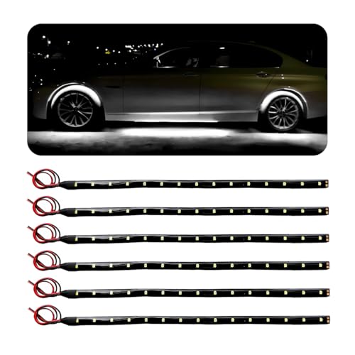 Wevdn 6 PCS 15 LED Strip Underbody Light, DC 12V 1Ft Flexible Underglow Car LED Light Strip with 6 Inch Wire, Waterproof LED Interior Exterior Decoration for Car Truck Motorcycle (White) - color: White