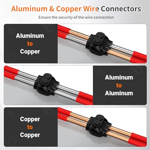2 Port Insulated Multi Tap Connector 4-14AWG Aluminum to Copper Wire Connectors Dual Entry Black Electrical Cable Connectors with Slotted Allen Hex - 6 Pack - size: 4-14 AWG