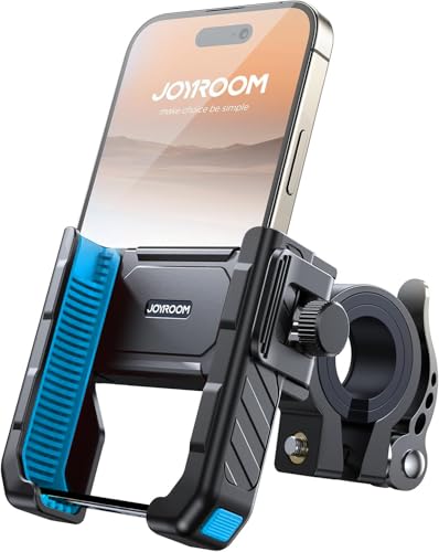 JOYROOM Motorcycle Bike Phone Holder Mount - [Not Block Camera] Bicycle Phone Holder Handlebar Cell Phone Clamp - [Silicone Wrapped] Scooter Phone Holder for iPhone Samsung 4.7''-7'' Smartphones, Blue - color: Blue