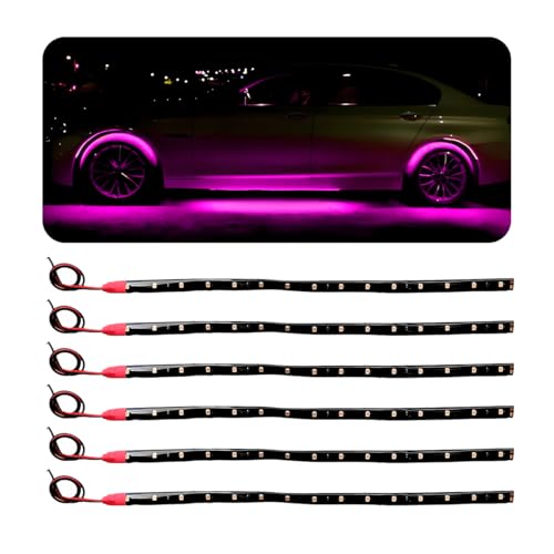 Wevdn 6 PCS 15 LED Strip Underbody Light, DC 12V 1Ft Flexible Underglow Car LED Light Strip with 6 Inch Wire, Waterproof LED Interior Exterior Decoration for Car Truck Motorcycle (Pink) - color: Pink