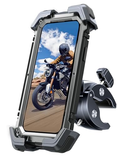 Bovemanx Motorcycle Phone Mount Holder, [Ultra-Stable][7 inch Phone Friendly] Bike Holder Handlebar Cell Clamp Harley Accessories for iPhone 16 15 14, 4-7" Smartphones